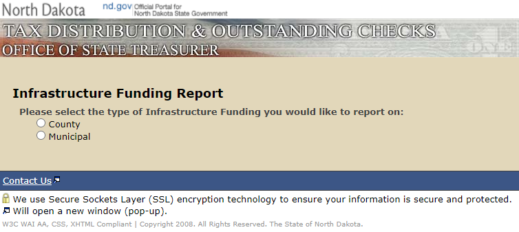 Infrastructure Funding Reporting Page